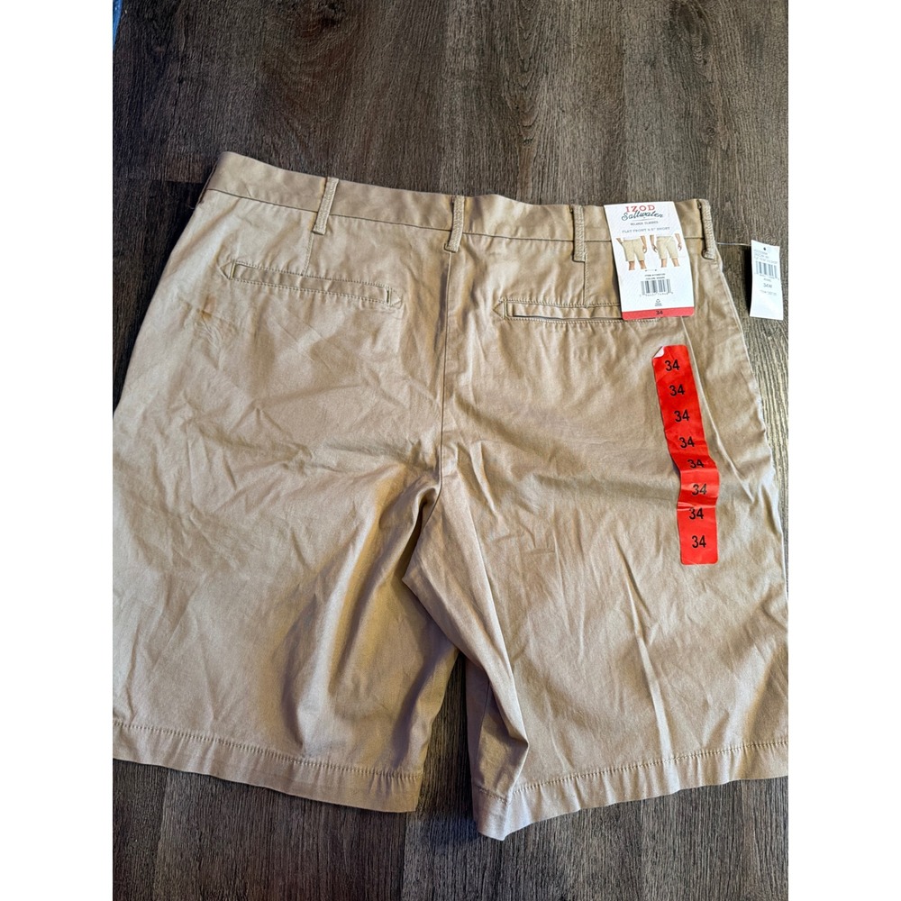 IZOD Saltwater Relaxed Classics Mens Khaki Flat Front 9.5 Inch Chino Shorts 34W